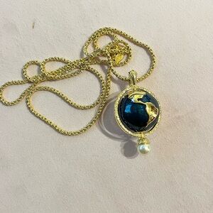 KJL Kenneth Jay Lane enamel globe pendant costume jewelry 1990s vintage glam
